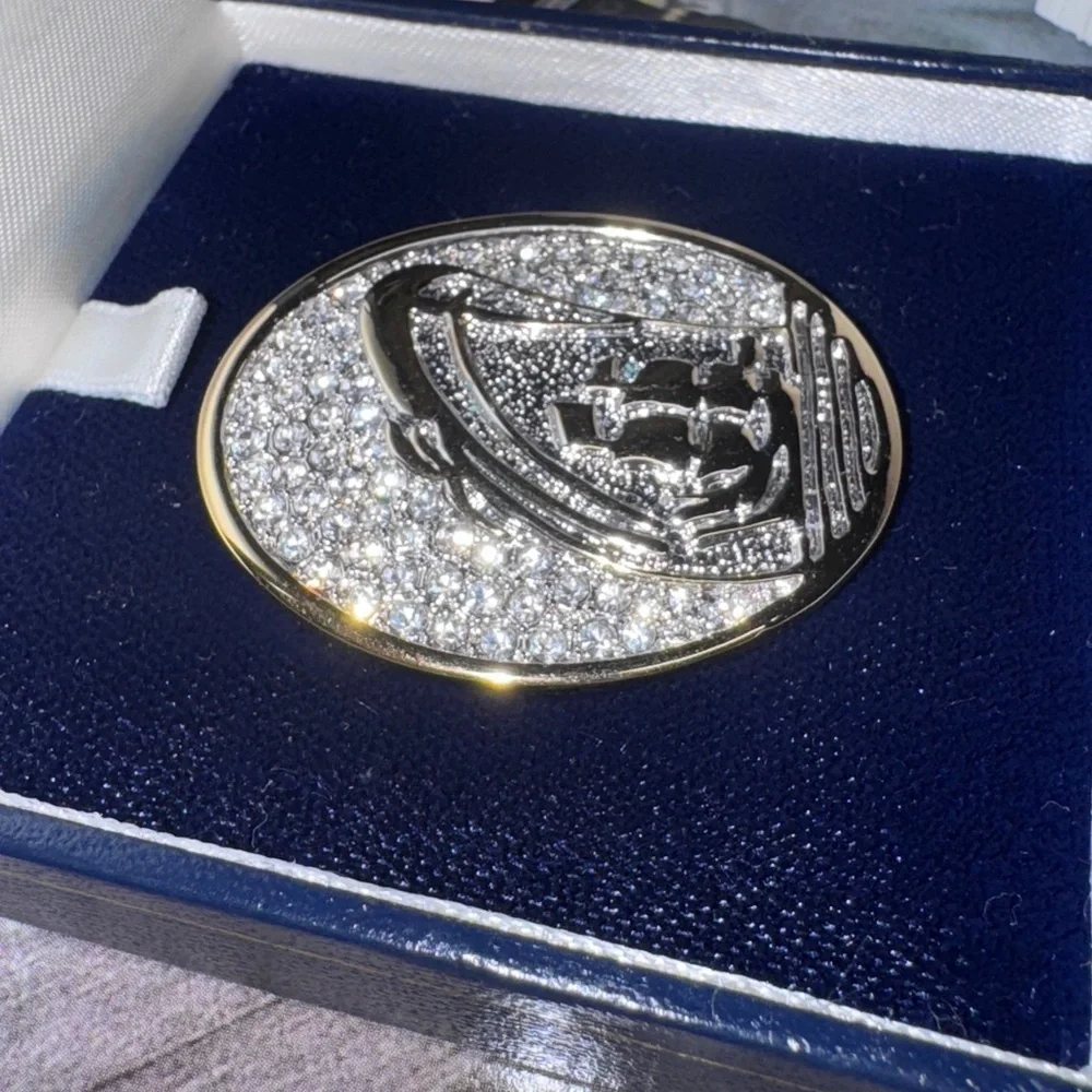 Gold and Silver Oval Brooch - USS ROTTERDAM Frequent Cruiser lots of sparkle